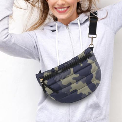 Quilted Puffer Belt Bag - Puffy Sling Fanny Pack Crossbody Chest Belt Bum Waist Purse Shoulder Bag for Women Gift - color: CAMO
