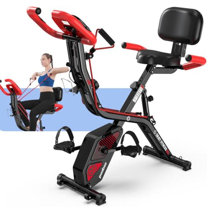 pooboo Folding Magnetic X‑Bike, Upright Exercise Bike for Home Gym - color: Flame Red