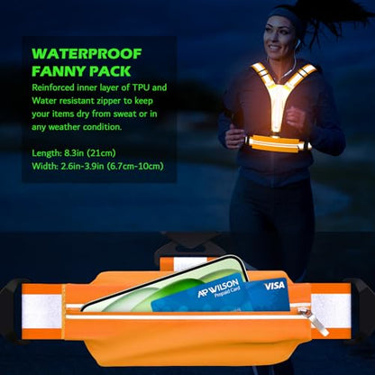 LED Reflective Vest Running Gear, USB Rechargeable Light Up Running Vest Chest Phone Holder for Runners Night Walking - color: Orange