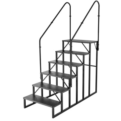 6 Step RV Stairs with 2 Handrails, 660LBS Heavy Duty Anti‑Slip Metal Steps, Detachable Outdoor Stairs for Hot Tub, 5th Wheel, Pool, Mobile Home, Porch, Pet Steps - size: 6 Step-2