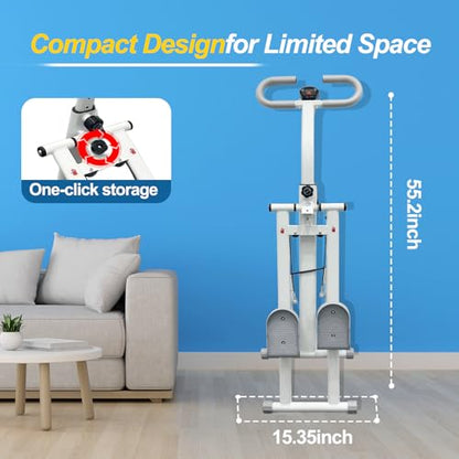 Stair Stepper for Home Vertical Climber, Foldable Full Body Exercise Aerobic Climbing Machines, Mountaineering Fitness Equipment with Adjustable Handles (White)