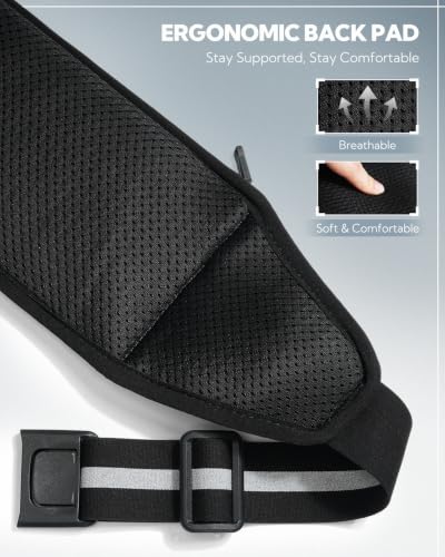 WATERFLY Running Belt Slim Breathable Back Pad 4-Pocket Runners Pouch - color: Black, size: Medium