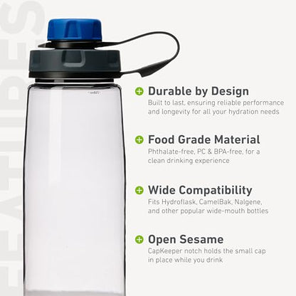 humangear capCAP+ | Converts Wide-Mouth Openings | Secure Easy Open | Food-Safe Material | Water Bottle Accessory Lid - color: Blue, size: capCAP+