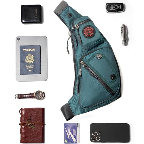 NICGID Sling Bag Chest Shoulder Backpack Crossbody Daypack for Men Women - color: Dark Green-2620n