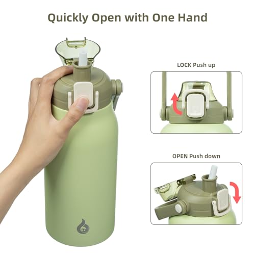 BJPKPK 45oz Insulated Water Bottle with Straw Lid, Stainless Steel Bottle - color: 45 ozLight Green, size: 45 Ounces