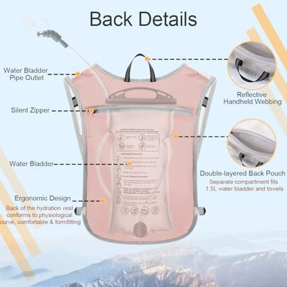 Running Vest Hydration Backpack for Men Women, Lightweight Breathable Hydration Packs, Adjustable Chest Straps Daypack, Reflective Water Running Vest for Marathon, Trail, Hiking, Cycling - color: Pink