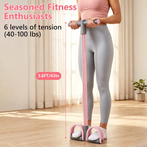 Pedal Resistance Band with Handle - size: 6 Levels（Pink ）