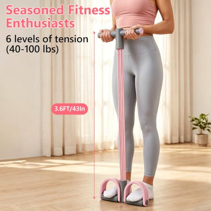 Pedal Resistance Band with Handle - size: 6 Levels（Pink ）