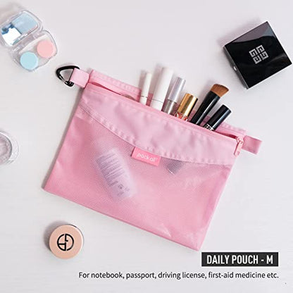 pack all Water-Resistant Zipper Pouch, Mesh Zipper Bag, 10.23"x7.48" - color: Pink, size: Medium