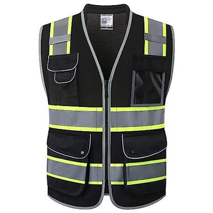JKSafety Hi Vis Safety Vest for Men Women Cushioned Collar JK101 Black M - color: Jk101-black, size: Medium