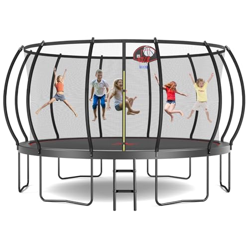 Tatub12 14 15 16FT Large Trampoline Outdoor for Kids, Basketball Hoop/Net - color: Black, size: 16FT without Storage Bag