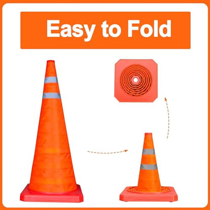 18 Inch 1 Pack Traffic Cones,Collapsible Safety Cones, Multi Purpose Pop-up Cones with Reflective Collar, Include Reflective Vest,Orange Cones for Parking lot, Driveway, Driving Training etc - size: 18Inch