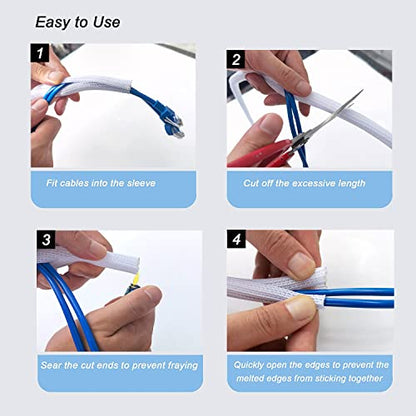 Cable Management Sleeve, Split Design, 25FT - 1 Inch, White - color: White, size: 1"-25ft