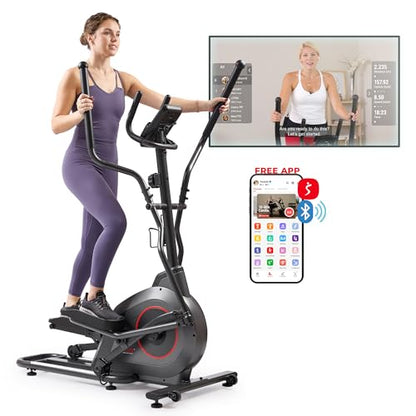 Sunny Health & Fitness Smart Upright Elliptical Machine with Pulse Sensor - size: 16" Stride