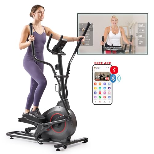 Sunny Health & Fitness Smart Upright Elliptical Machine with Pulse Sensor - size: 16" Stride