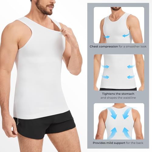 Sleeveless Compression Shirt Men Slimming Body Shaper Vest Mens Compression Tank Top Undershirt Shapewear Tummy Control - color: White+white, size: XX-Large
