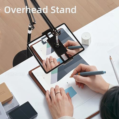 Tablet Floor Stand with 12lb Stable Base Overhead Bed Ipad Phone Holder Mount with Adjustable Height Stretchable Arm for 4.5-13in iPad Pro Air Mini 12.9/9.7, Kindle, Galaxy Tab, CellPhones