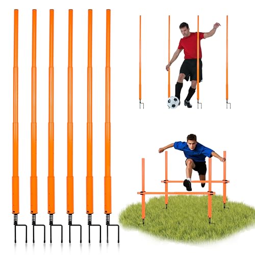 Hikeen Telescopic Length Soccer Poles Fixed & Collapsible Options Agility Training Hurdles and Football Obstacle for Teenager Soccer Training Outdoor Sports Speed Training Equipment - size: Long-57.5"