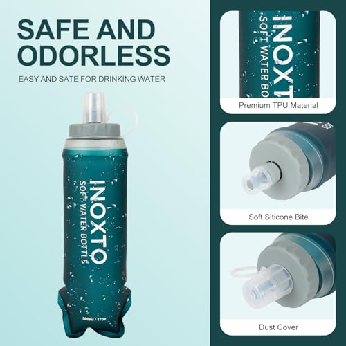 INOXTO Soft Flask,Collapsible Soft Water Bottles for Hydration Vests and Running Packs, Soft Flask Running Bottles for Hiking Cycling(250/500 ml) (2 PCS 500ML) - size: 2 PCS 500ML