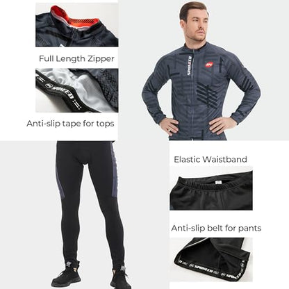 sponeed Men's Cycling Jersey Full Sleeve Riding Wear Long Sleeve T Shirts Pants - color: Fleece Grey Multi, size: Large