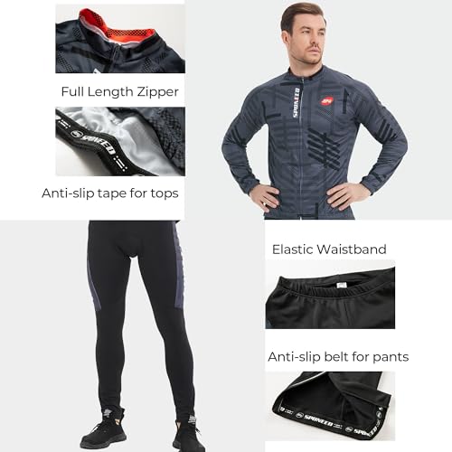 sponeed Men's Cycling Jersey Full Sleeve Riding Wear Long Sleeve T Shirts Pants - color: Fleece Grey Multi, size: Medium