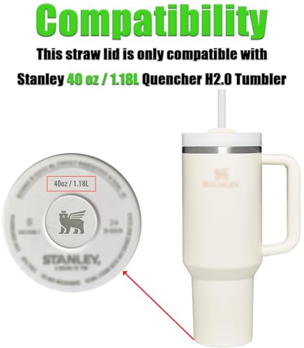 Upgraded Lid for Stanley 40 oz Replacement with Straw - Soft Bite Valve, Stress Relief Roller Ball, Flexible Handle, Leakproof Stopper for Stanley Tumbler Quencher H2.0 Cup 40 oz Cap Accessories