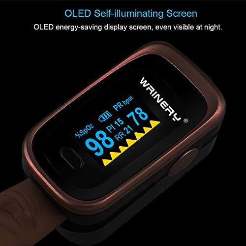 Oxygen Saturation Monitor, Wrinery Premium Pulse Oximeter Fingertip, Oxygen Monitor, O2 Saturation Monitor, OLED Portable Oximetry with Batteries, Lanyard (Rose gold-Royal black)