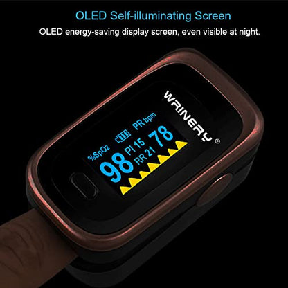 Oxygen Saturation Monitor, Wrinery Premium Pulse Oximeter Fingertip, Oxygen Monitor, O2 Saturation Monitor, OLED Portable Oximetry with Batteries, Lanyard (Rose gold-Royal black)
