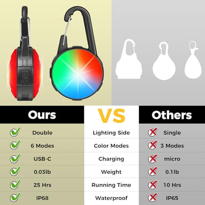 2 Pack Double Sided Dog Collar Light, 6 Modes Dog Lights for Night Walking, Rechargeable LED Pet Collar Light for Nighttime Clip on, IP68 Waterproof Pet Walking Accessories