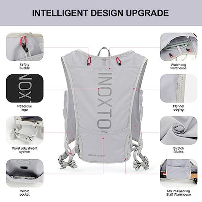 INOXTO Running Hydration Vest Backpack,Lightweight Insulated Pack with 1.5L Water Bladder Bag Daypack for Hiking Trail Running Cycling Race Marathon for Women Men - color: light gray