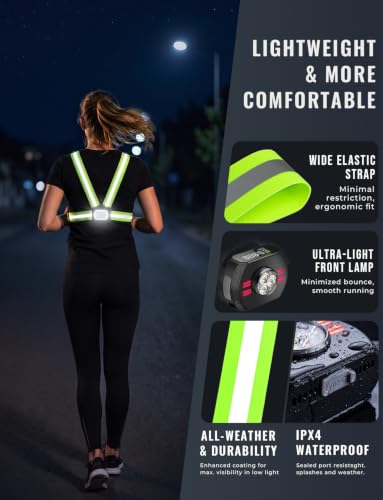 Running Lights for Runners with Digital Display and 360° Reflective Vest