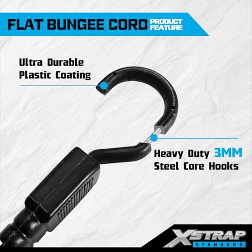 XSTRAP STANDARD 2 Pack Heavy Duty 77inch Flat Bungee Cords with Hooks - color: Black