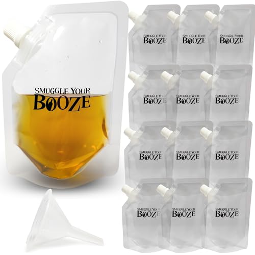 12-Pack Reusable Soft Flask Pouches with Funnel – Leak-Proof, BPA-Free Hidden Liquid Containers for Travel, Festivals, Cruises, Concerts, Outdoor Events – Lightweight & Portable