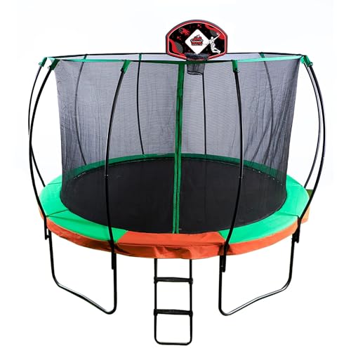 Jump Tastic Trampoline Trampoline Basketball Hoop, Fits Straight and Curved Pole Basketball Hoop for Trampoline, Universal Attachment with Mini Ball and Pump