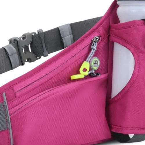 Running Waist Pack with Water Bottle Holder, Adjustable Belt - color: Rose Red