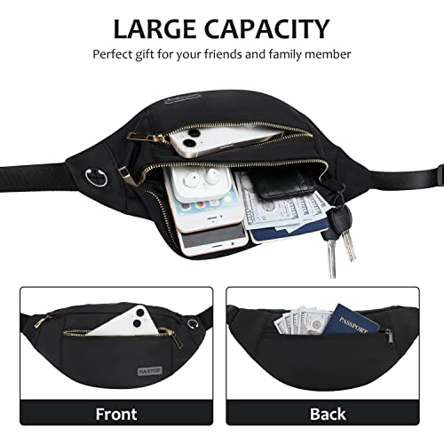 Fashion Cross body Fanny Pack Shoulder Bag for Women Men with Gold Zipper - color: Black(upgrade Fabric Gold Metal Zipper)