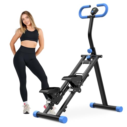 Multi-Function Stair Climbing Machine for Home Vertical Climbing Exerciser Full Body Workout Pedal Foldable Stability Frame Adjustable Armrests Abdominal Hip and Leg Training - color: Blue