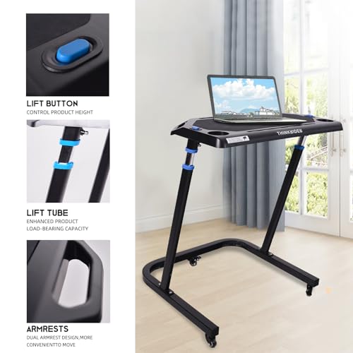 ThinkRider Adjustable Bike Desk - Rolling Laptop Cart for Stationary Bike or Trainer - Exercise While Working or Watching TV Standing Desk