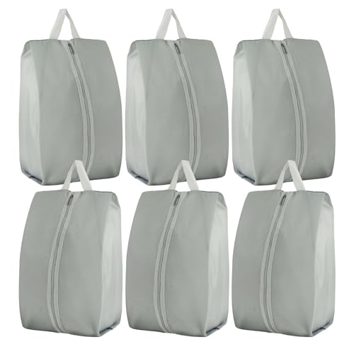 6pcs Portable Shoe Organizer, Travel Pouches with Zipper, Golf Shoe Bags, Clothes Bags, Soccer Cleats Bag Shoe Pouch for Gym, Waterproof, Odor-Resistant (Grey) - color: Grey