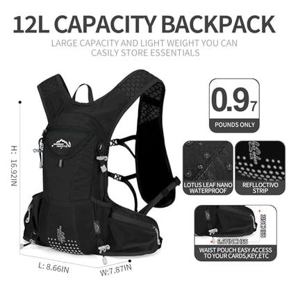 IX INOXTO Hydration Pack Backpack, Lightweight Water Backpack with 2L Hydration Bladder Daypack for Men Women,Running Hydration Vest for Trail Running Hiking Cycling Race Climbing - color: All black - 2L