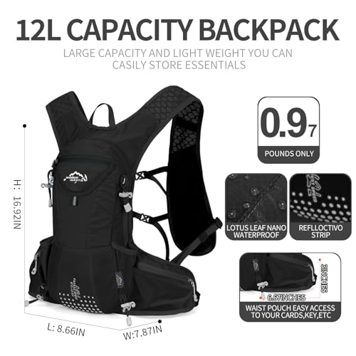 IX INOXTO Hydration Pack Backpack, Lightweight Water Backpack with 2L Hydration Bladder Daypack for Men Women,Running Hydration Vest for Trail Running Hiking Cycling Race Climbing - color: All black - 2L