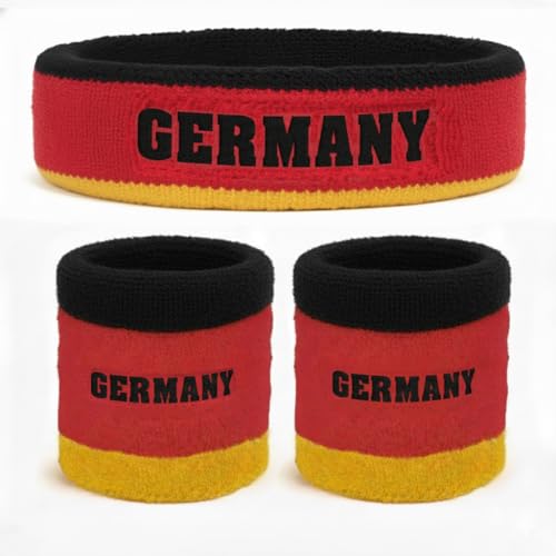 Suddora Country Headband & Wristbands Set (Includes 2 Wrist & 1 Head Sweatband), Highly Moisture Wicking - color: Germany