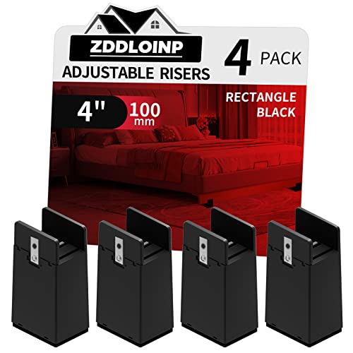 Bed Risers 4 Inch with Adjustable Screw Clamp, 4 Pack, Black - color: Black, size: 4'', Fits Furniture Frame Below 1.5"