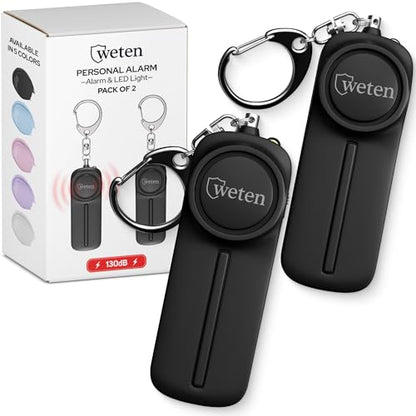 Personal Safety Alarm Keychain for Women, 130dB Siren, 2 Pack Black - color: F - Black&Black