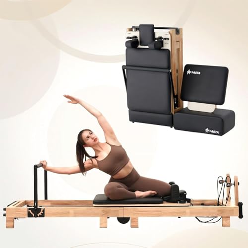 Pilates Reformer, PAETA 92" Wooden Pilates Reformer Machine with Springs, Pilates Machines for Home Use and Studio, Pilates Equipment with Sitting Box, Jump Board and Accessories - color: Black