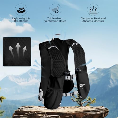 Hydration Backpack for Women Men, Lightweight Running Vest with 1.5L Water Bladder, Breathable Water Backpack for Hiking Running Cycling Climbing-White/Black - style: Black