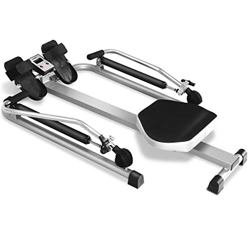 GYMAX Rowing Machine for Home, 265LBS Weight Capacity Hydraulic Rowing Machine with Adjustable Cylinder Resistance up to 110lbs & LCD Monitor, Compact Full Motion Rower for at Home Exercise