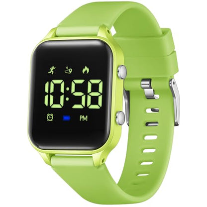 Kids Digital Watches for Boys Girls, Sports Watch with Fitness Tracker, Pedometer, Alarm Clocks, Stopwatch, No App Needed Waterproof Kids Watch, Gift for Teens Student Girls Boys Ages 5-14 - color: Green