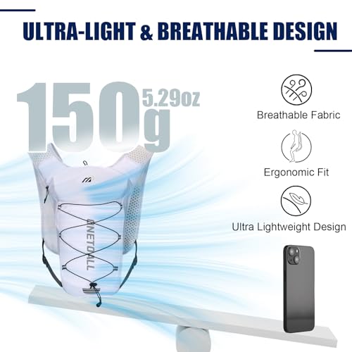 Running Vest for Women & Men, 6L Hydration Backpack with 2L Water Bladder, Lightweight Water Backpack for Trail Running, Marathon, Hiking, Cycling, Jogging, Adjustable Fit - color: White Vest with 2L Bladder