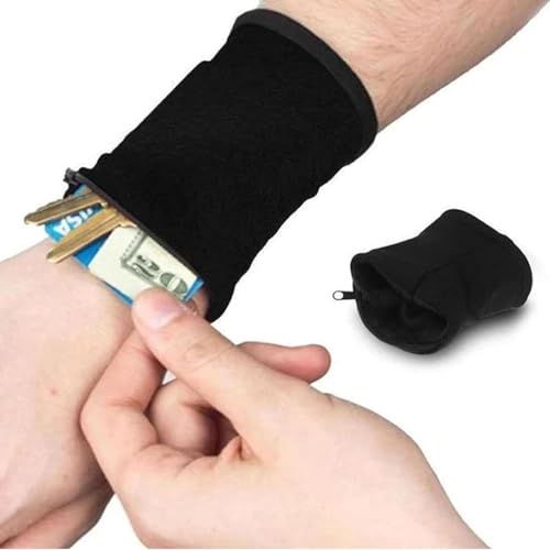 Sports Wrist Wallet, Workout Wallet Women Men Wrist Pouch with Zipper for Outdoor Travel Walking Running Hiking Jogging, for Small Essentials Keys, ID Cards, Cash, Napkin Sports Accessories - color: Balck